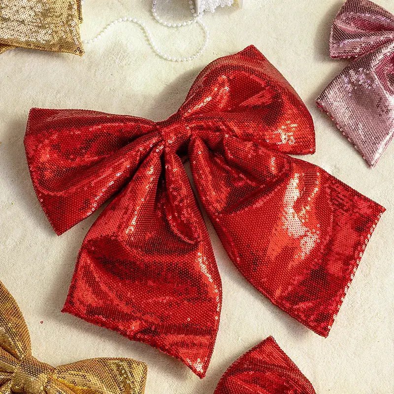 Pink Sequins Cross Border Christmas Bow 40cm Large - Image 21