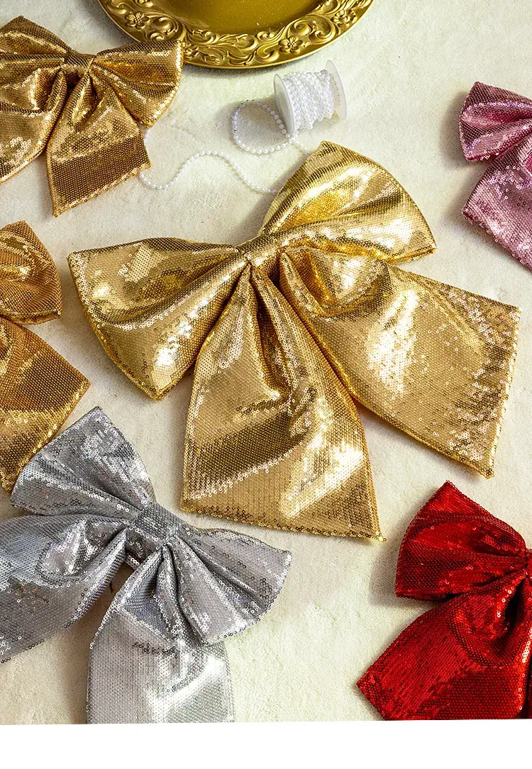 Pink Sequins Cross Border Christmas Bow 40cm Large — feature 1