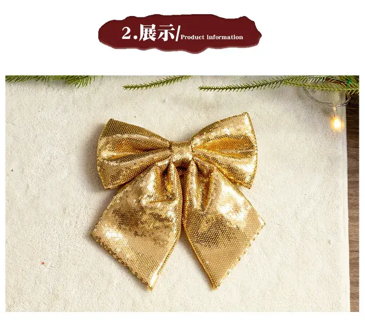 Pink Sequins Cross Border Christmas Bow 40cm Large — feature 4