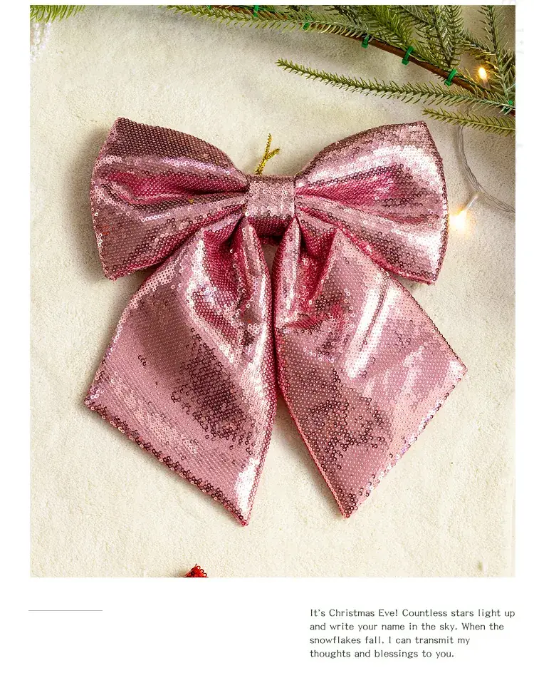 Pink Sequins Cross Border Christmas Bow 40cm Large — feature 6