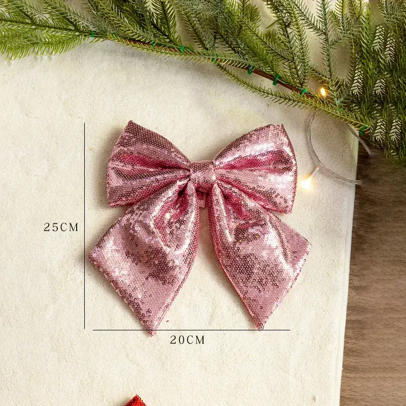 Pink Sequins Cross Border Christmas Bow 40cm Large - Image 10