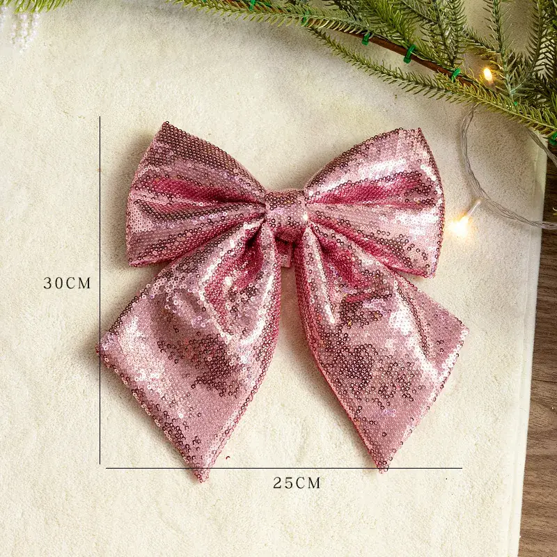 Pink Sequins Cross Border Christmas Bow 40cm Large - Image 11