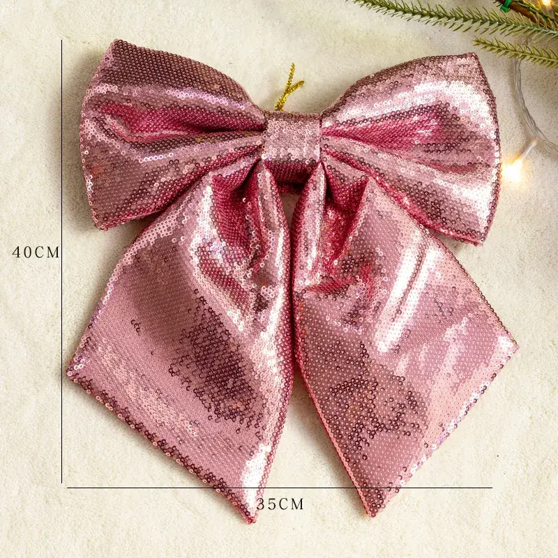 Pink Sequins Cross Border Christmas Bow 40cm Large - Image 12