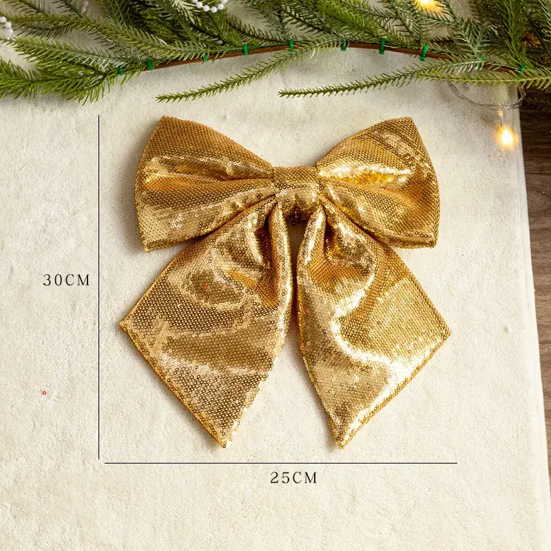 Pink Sequins Cross Border Christmas Bow 40cm Large - Image 2