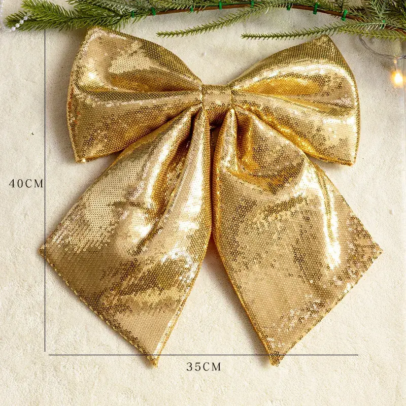 Pink Sequins Cross Border Christmas Bow 40cm Large - Image 3