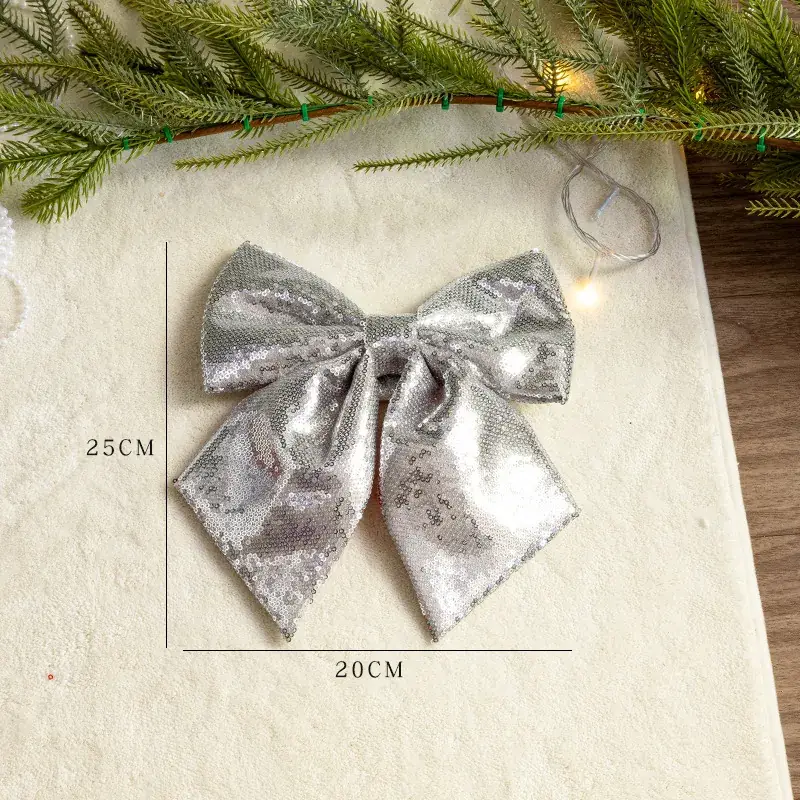 Pink Sequins Cross Border Christmas Bow 40cm Large - Image 4