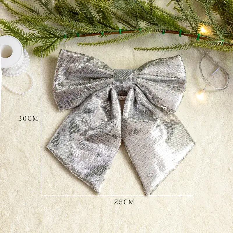 Pink Sequins Cross Border Christmas Bow 40cm Large - Image 5