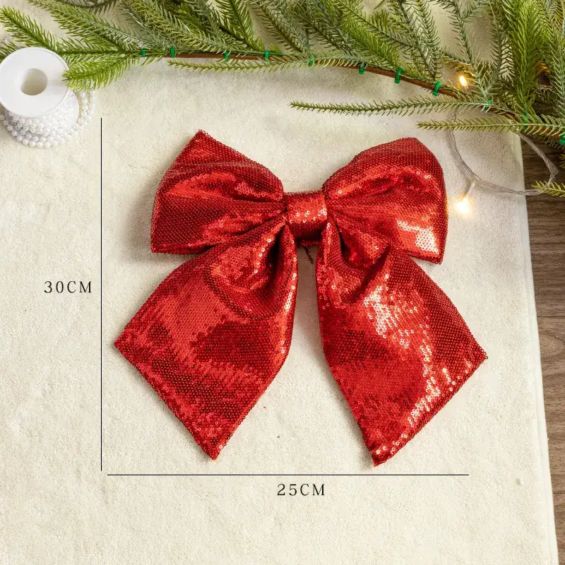 Pink Sequins Cross Border Christmas Bow 40cm Large - Image 8