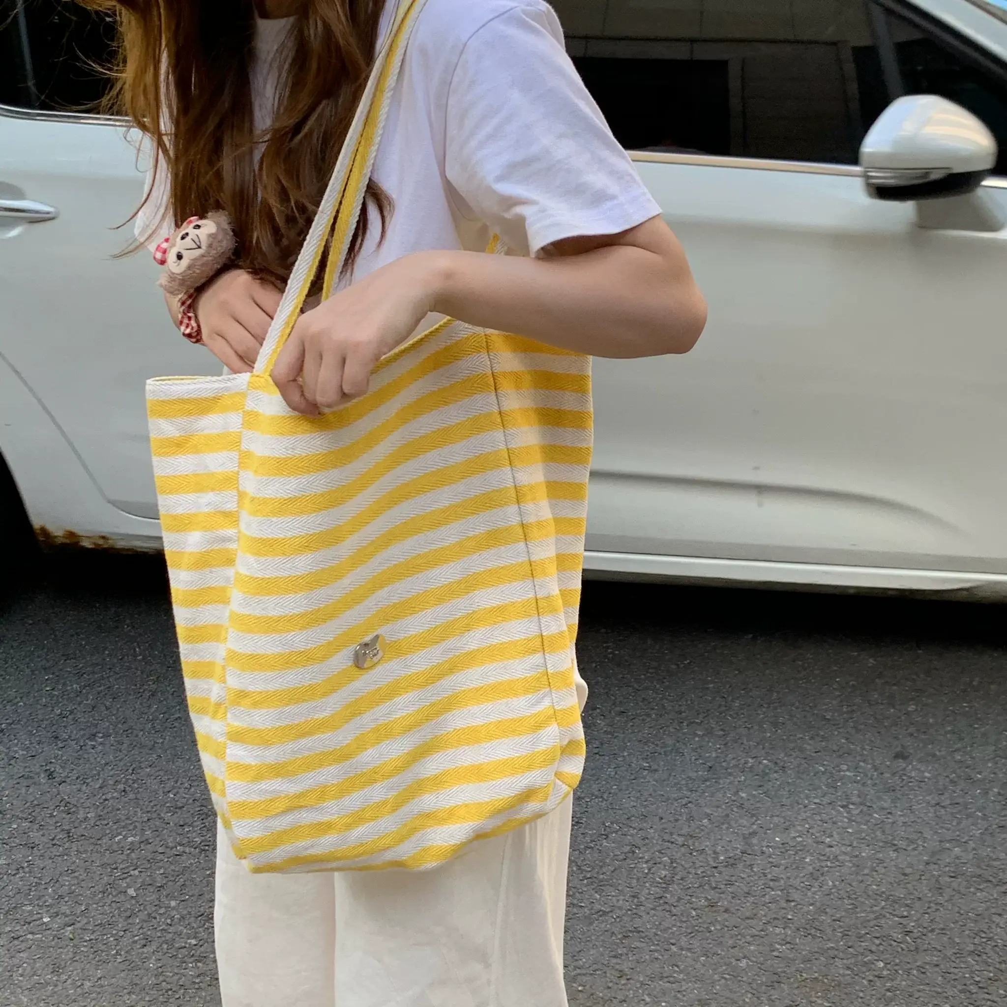 Red Striped Korean Style Ins Tote Bag Large Capacity — feature 10