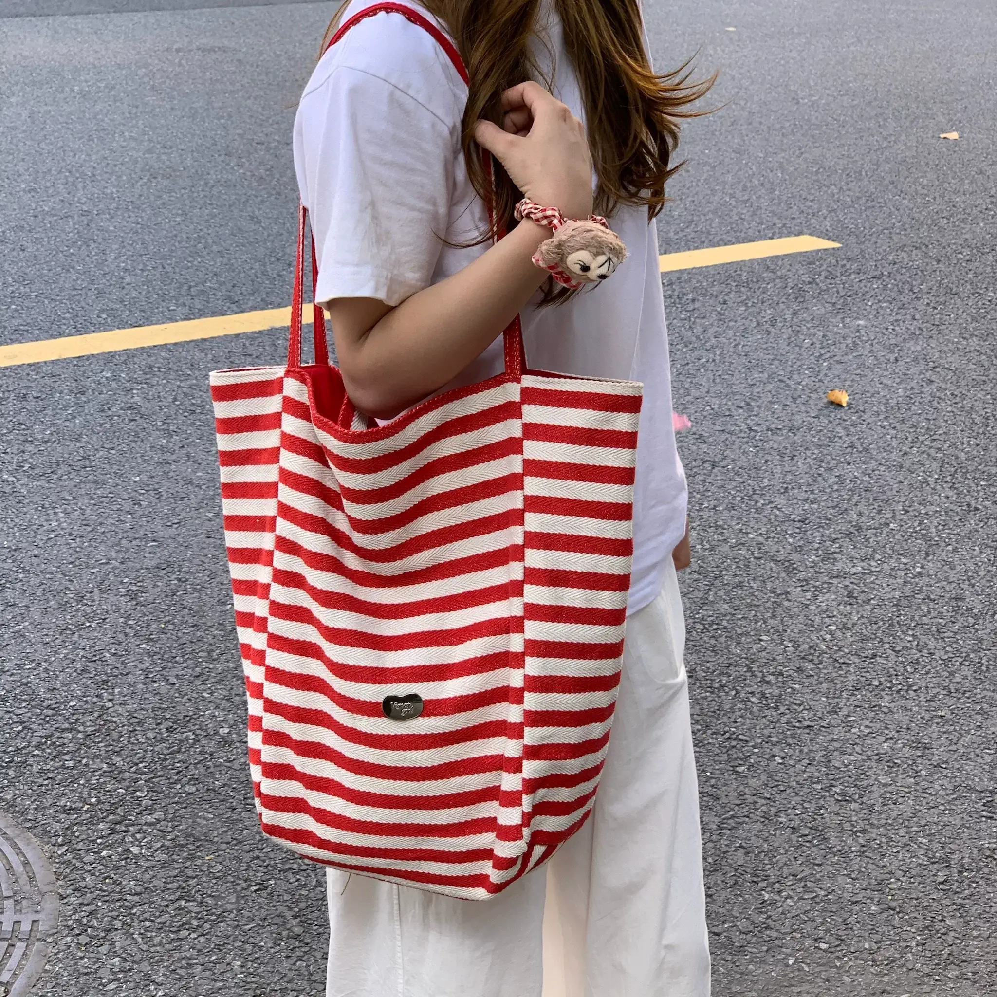 Red Striped Korean Style Ins Tote Bag Large Capacity — feature 8