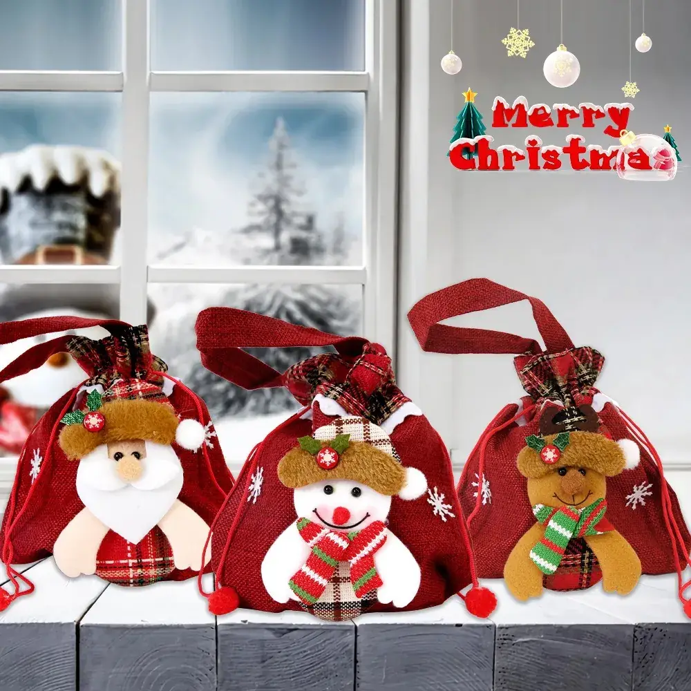 Christmas Candy Bag Tote Bag Drawstring Pouch Cartoon Apple