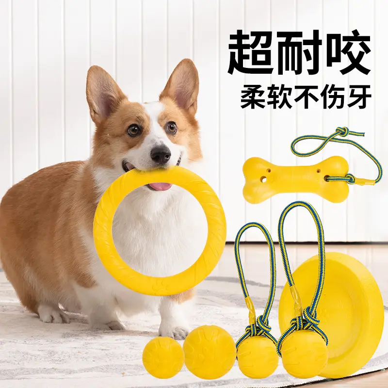 in stock Pet Toy Ball Dog Floating Frisbee Pull Ring Training Dog Pull Ring Bite-resistant Molar Pet Ball Wearing Rope Ball
