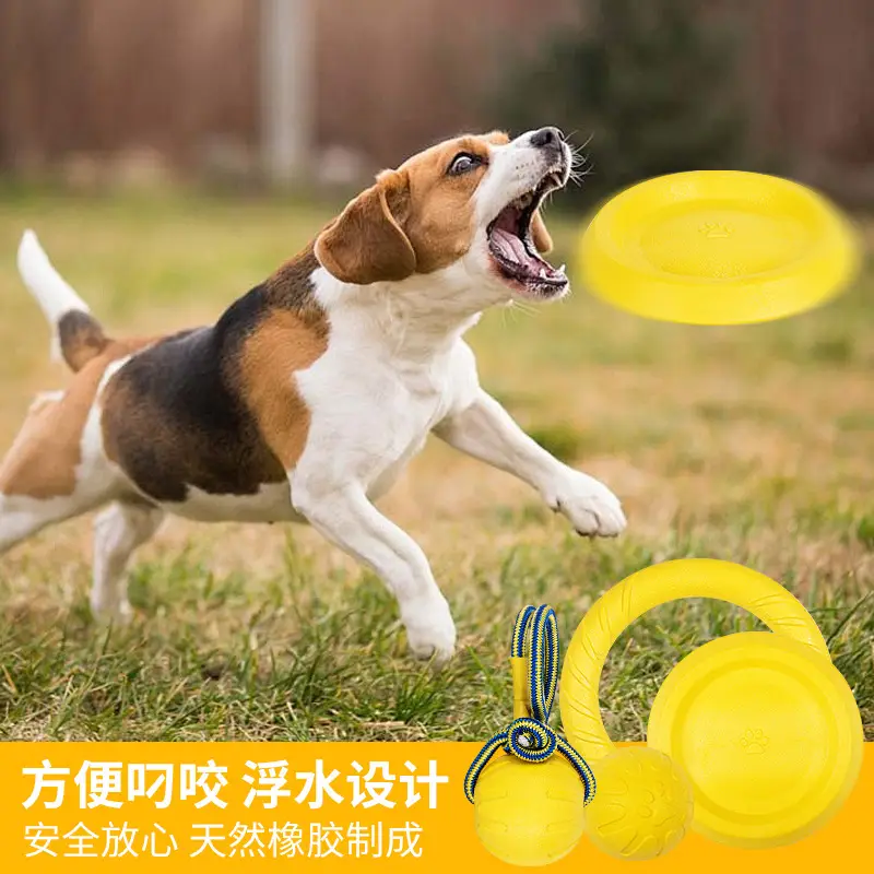in stock Pet Toy Ball Dog Floating Frisbee Pull Ring Training Dog Pull Ring Bite-resistant Molar Pet Ball Wearing Rope Ball