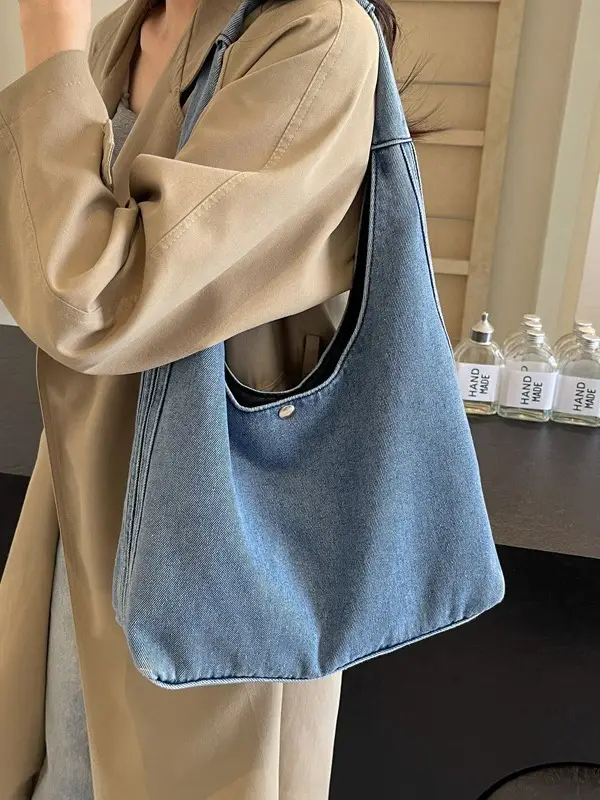 Blue Denim Shoulder Bag Women 2024 Casual Large Capacity - Image 5