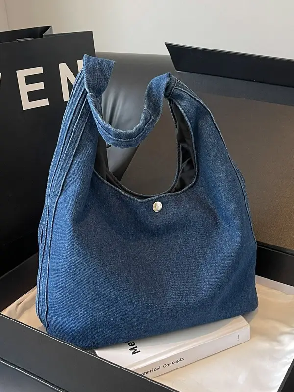 Blue Denim Shoulder Bag Women 2024 Casual Large Capacity - Image 6