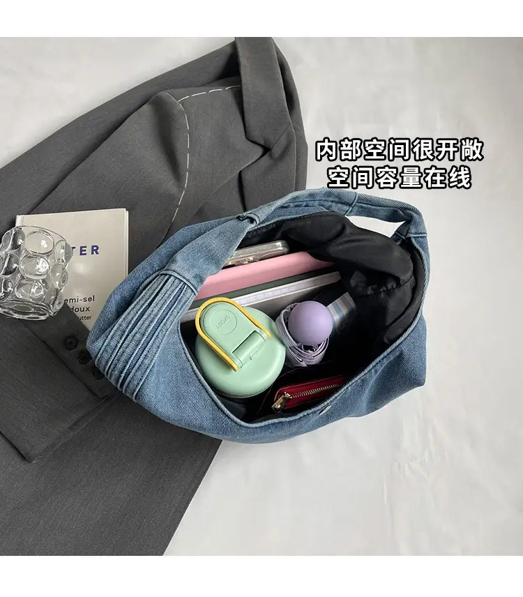 Blue Denim Shoulder Bag Women 2024 Casual Large Capacity — feature 5