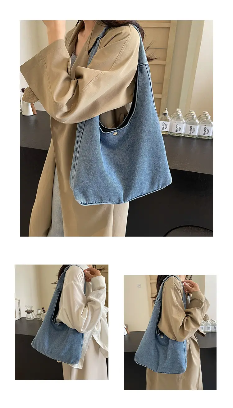 Blue Denim Shoulder Bag Women 2024 Casual Large Capacity — feature 7