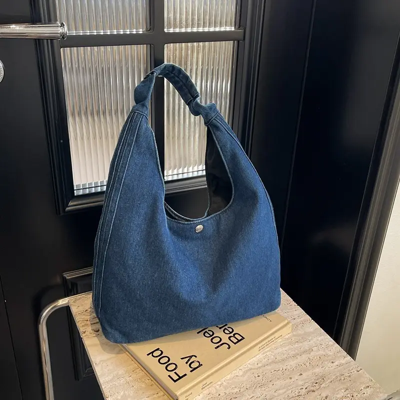 Blue Denim Shoulder Bag Women 2024 Casual Large Capacity - Image 3