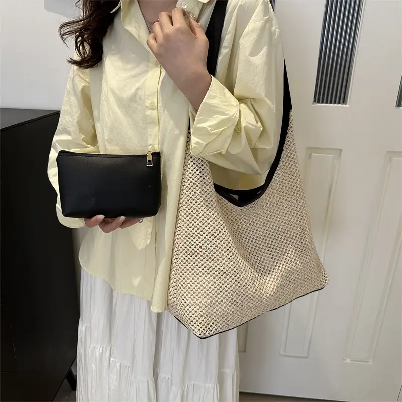 Beige Woven Straw Shoulder Bag 2024 - Image 7