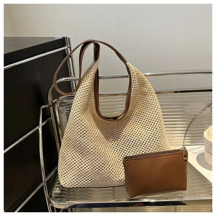 Beige Woven Straw Shoulder Bag 2024 — feature 11