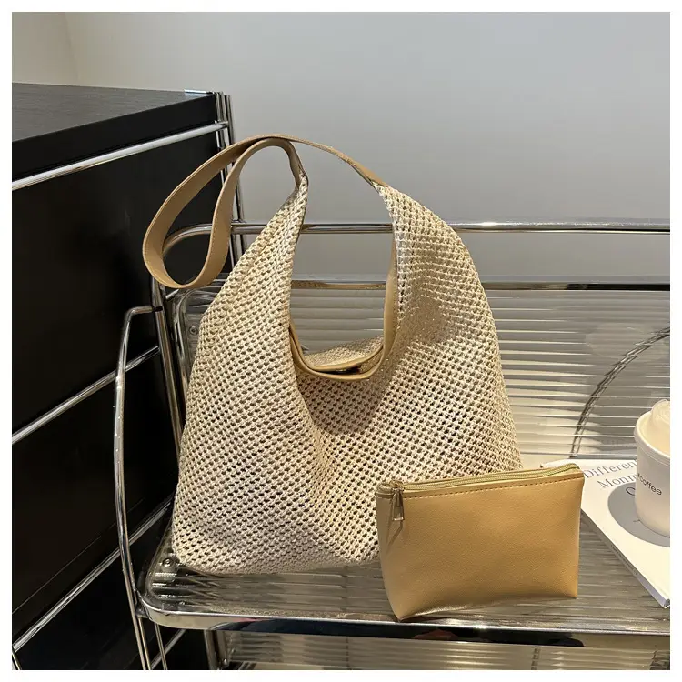 Beige Woven Straw Shoulder Bag 2024 — feature 12