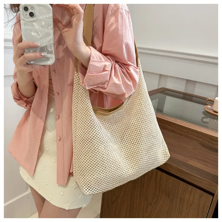 Beige Woven Straw Shoulder Bag 2024 — feature 18