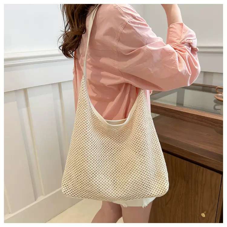Beige Woven Straw Shoulder Bag 2024 — feature 22