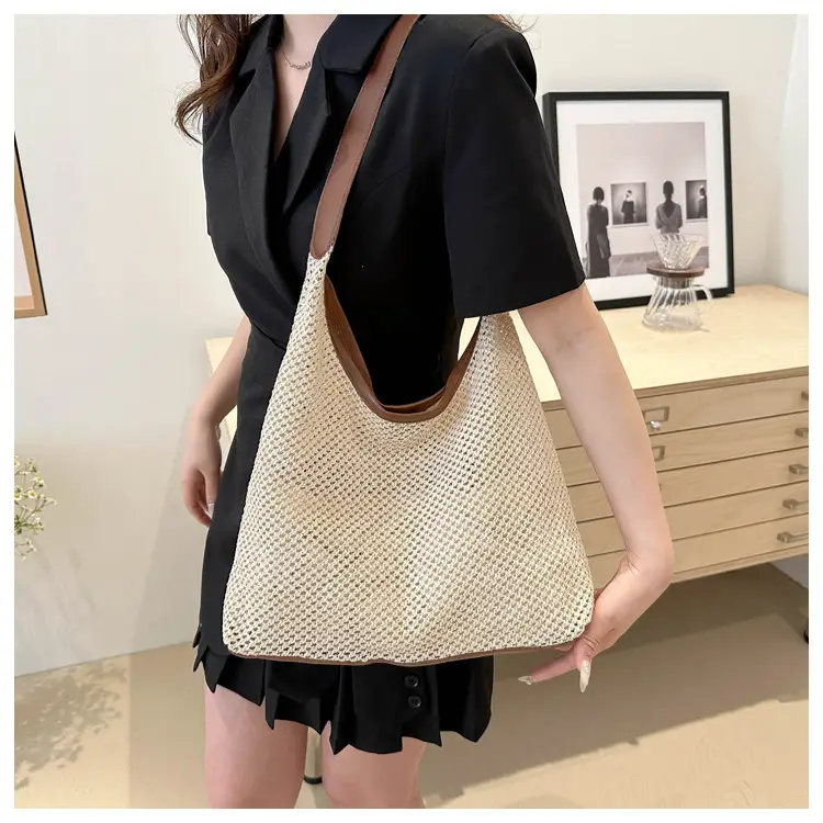 Beige Woven Straw Shoulder Bag 2024 — feature 25