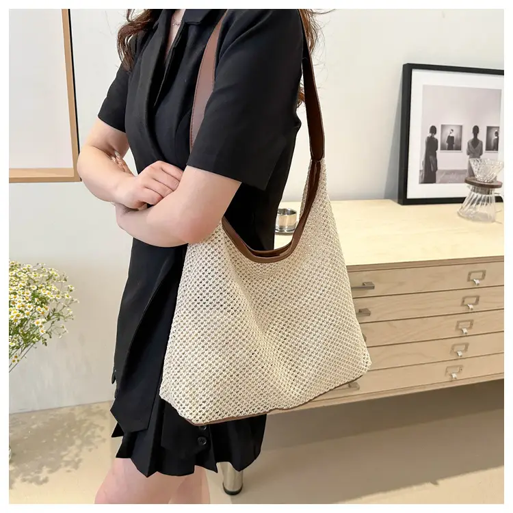 Beige Woven Straw Shoulder Bag 2024 — feature 26
