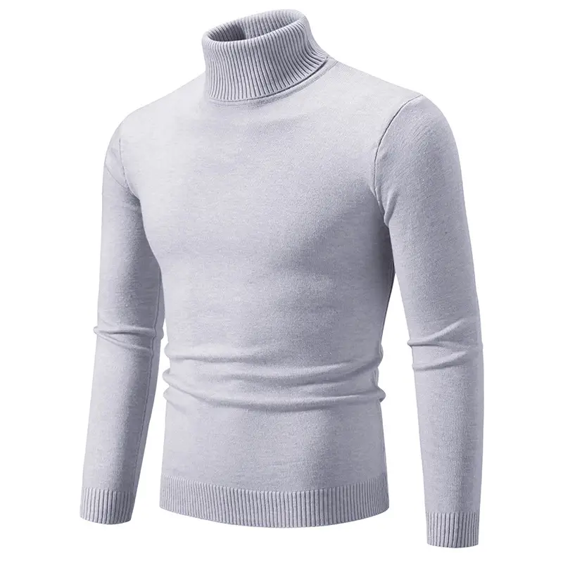 Men's Blue Knitted Turtleneck Sweater Slim Fit - Image 17