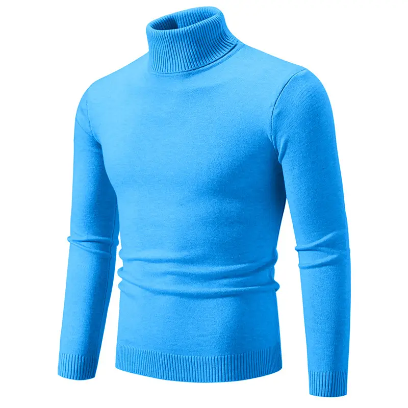 Men's Blue Knitted Turtleneck Sweater Slim Fit - Image 18