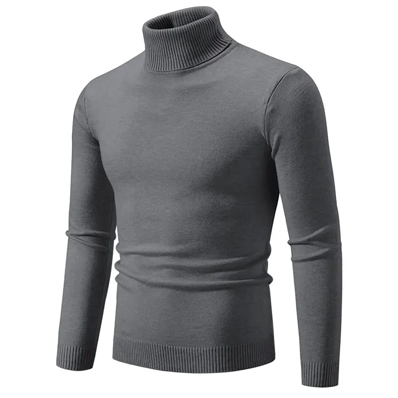 Men's Blue Knitted Turtleneck Sweater Slim Fit - Image 19