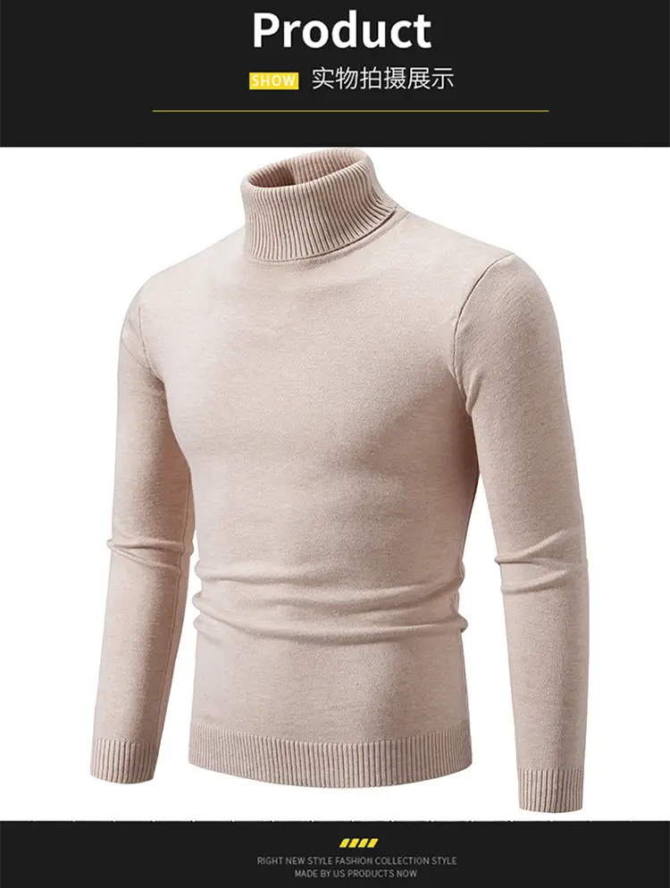 Men's Blue Knitted Turtleneck Sweater Slim Fit — feature 10
