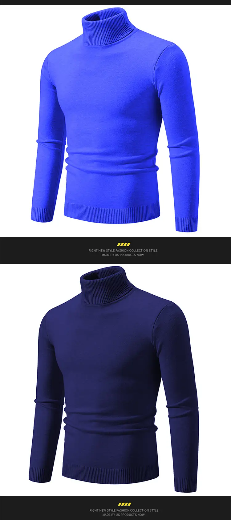 Men's Blue Knitted Turtleneck Sweater Slim Fit — feature 12
