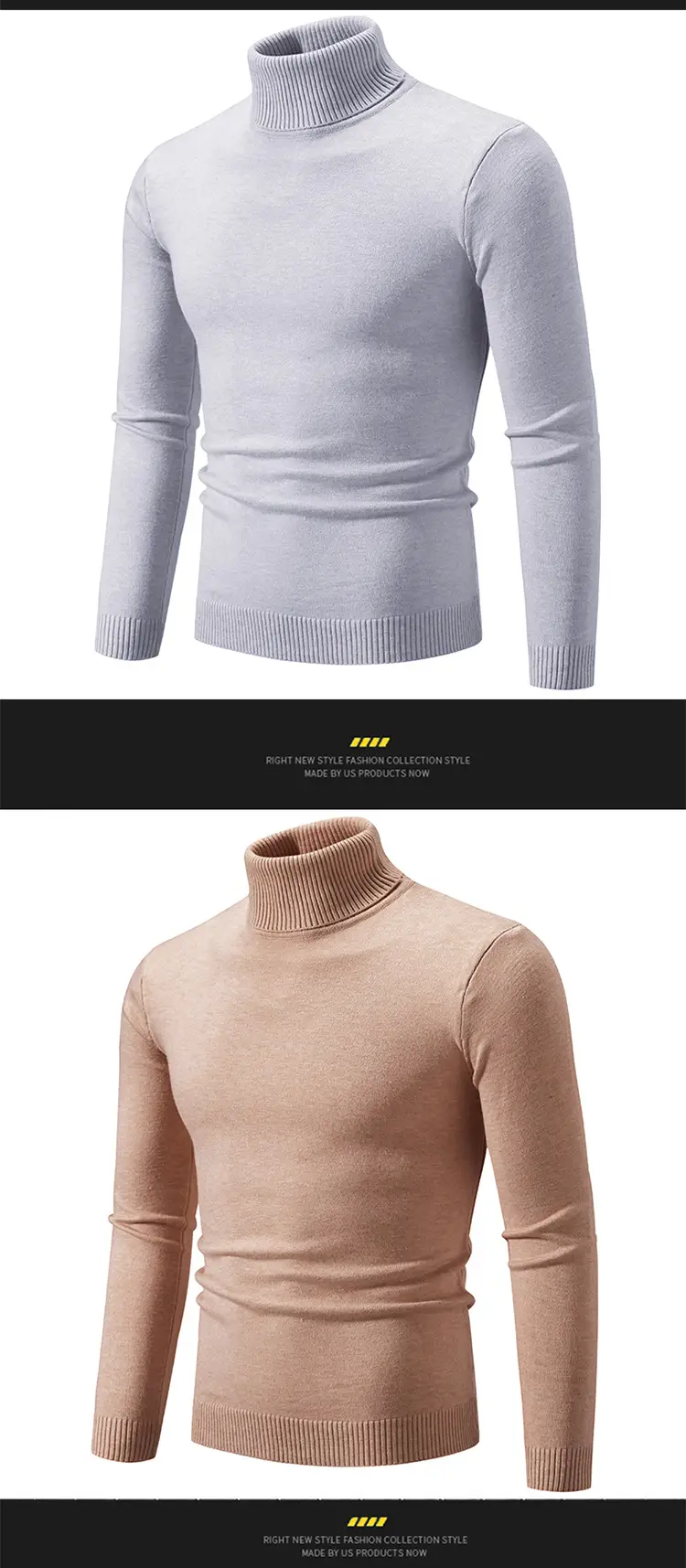 Men's Blue Knitted Turtleneck Sweater Slim Fit — feature 16