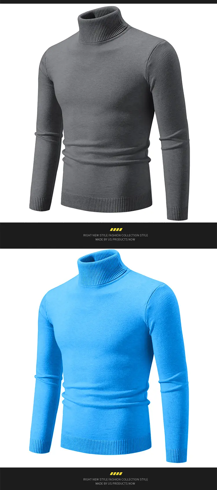 Men's Blue Knitted Turtleneck Sweater Slim Fit — feature 17