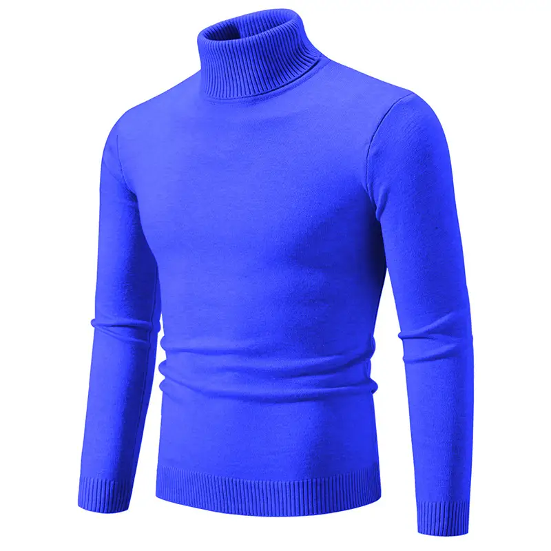 Men's Blue Knitted Turtleneck Sweater Slim Fit - Image 11