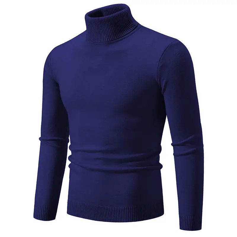 Men's Blue Knitted Turtleneck Sweater Slim Fit - Image 12