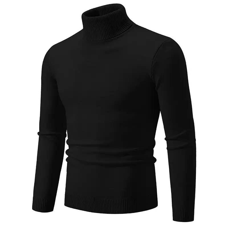 Men's Blue Knitted Turtleneck Sweater Slim Fit - Image 5