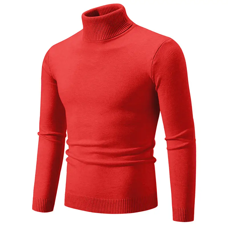 Men's Blue Knitted Turtleneck Sweater Slim Fit - Image 6