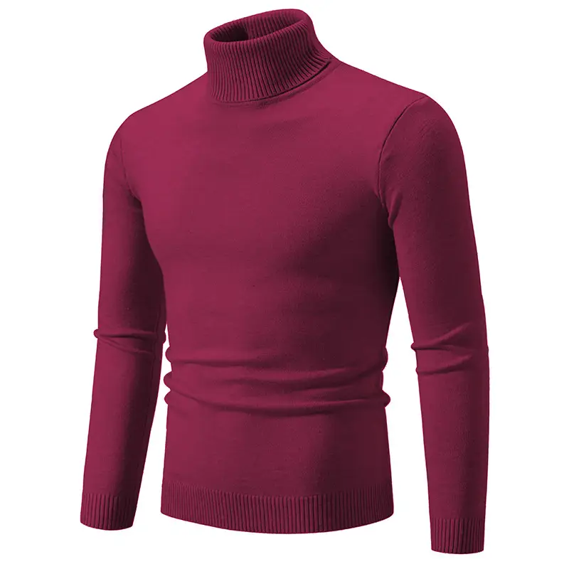 Men's Blue Knitted Turtleneck Sweater Slim Fit - Image 7