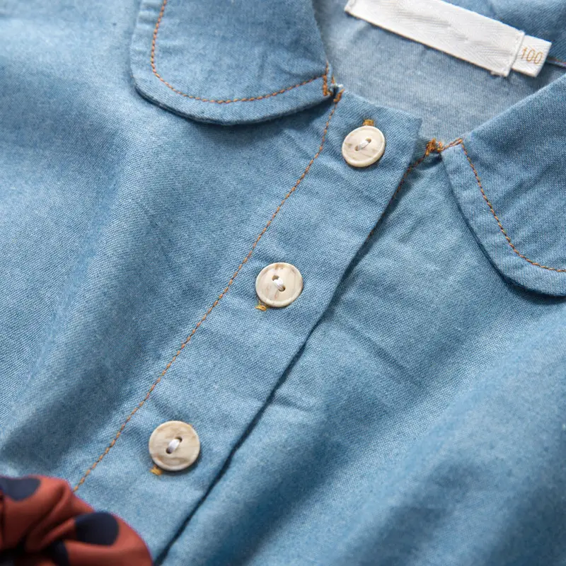 2024 Korean Girls Denim Tulle Skirt Dress Blue Polka Dot Bow - Image 4