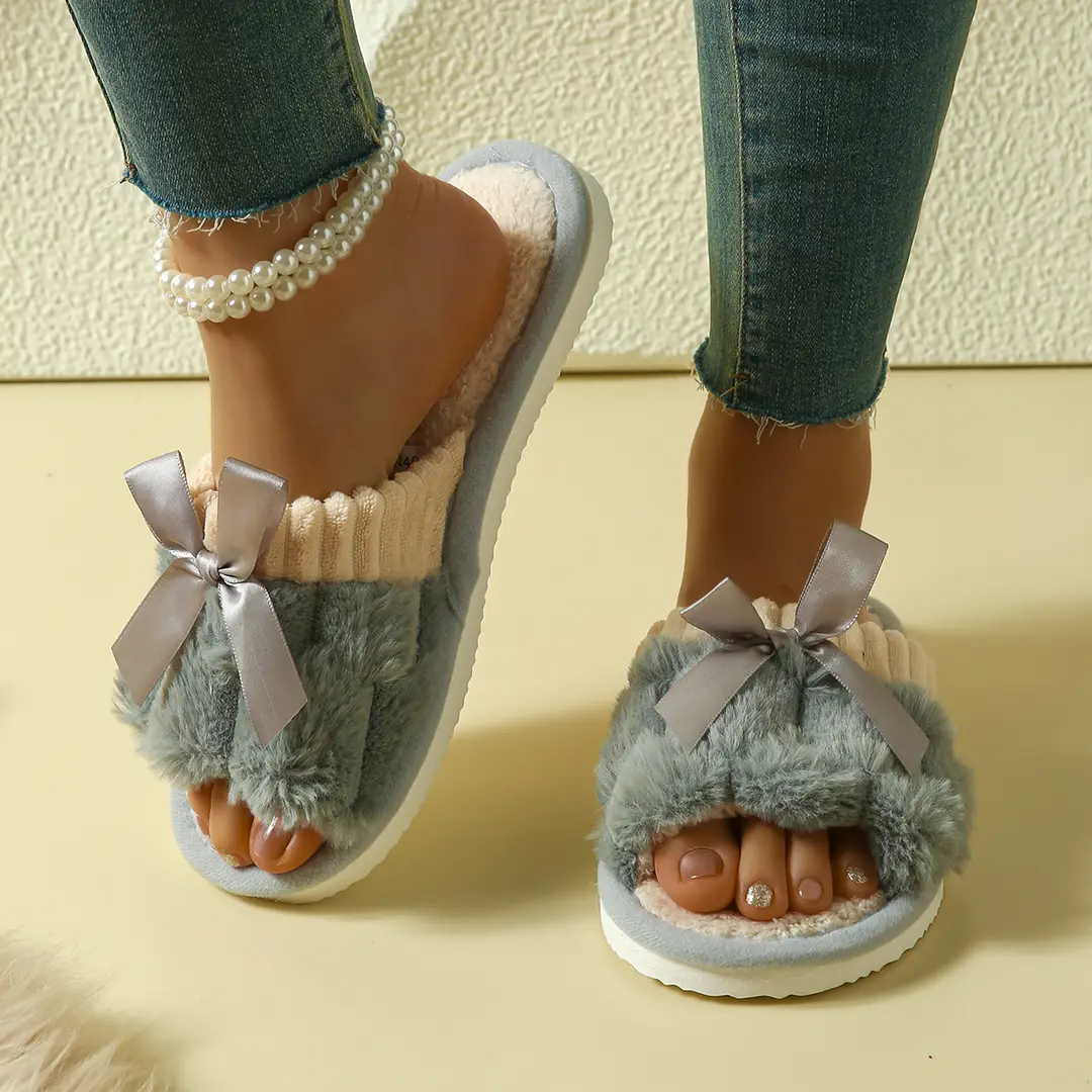 EVA Foreign Trade Home Slippers Flat Slippers Women's Outer Wear Bow Cotton Slippers Outer Wear Trendy Non-Slip Slippers - Image 2