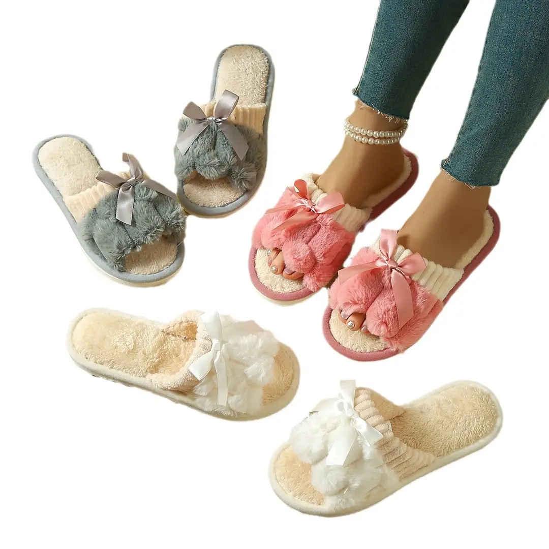 EVA Foreign Trade Home Slippers Flat Slippers Women's Outer Wear Bow Cotton Slippers Outer Wear Trendy Non-Slip Slippers - Image 10