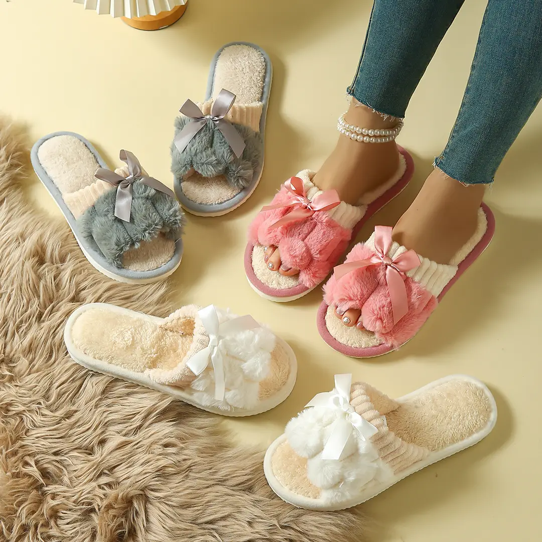 EVA Foreign Trade Home Slippers Flat Slippers Women's Outer Wear Bow Cotton Slippers Outer Wear Trendy Non-Slip Slippers — feature 5