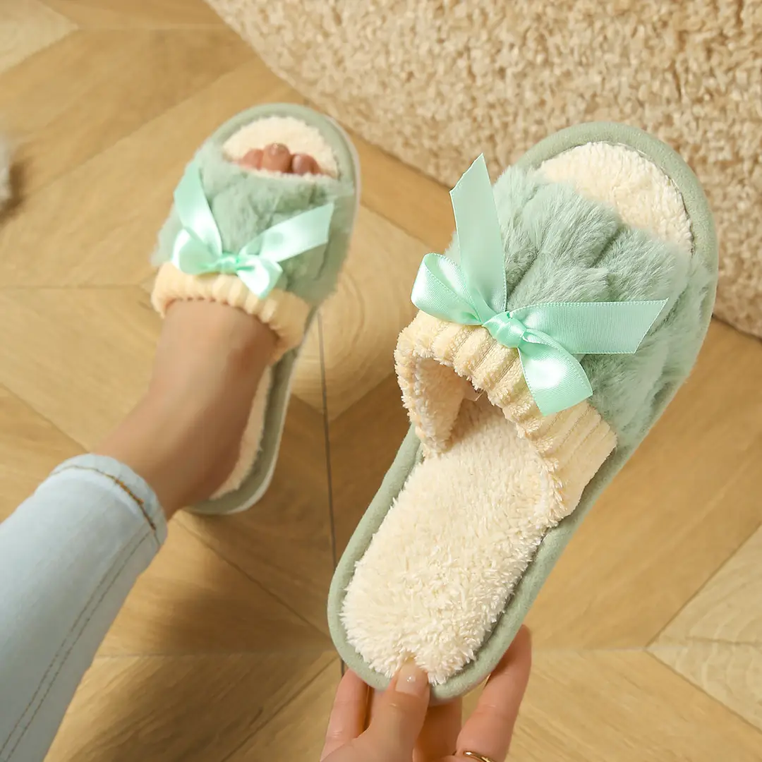 EVA Foreign Trade Home Slippers Flat Slippers Women's Outer Wear Bow Cotton Slippers Outer Wear Trendy Non-Slip Slippers - Image 4