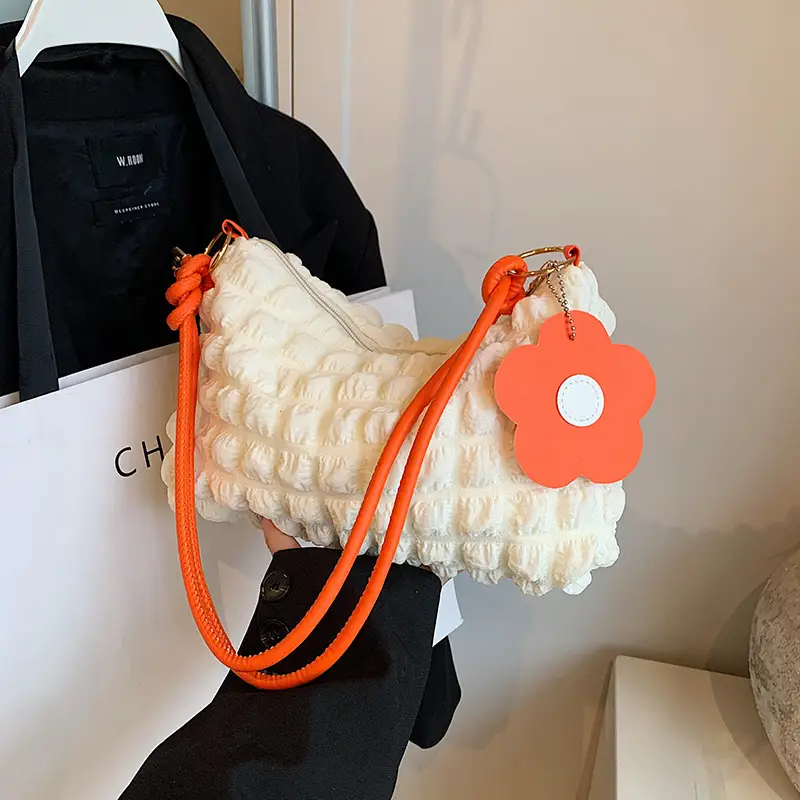 Pink Bubble Pleated Shoulder Bag for Women - Image 10