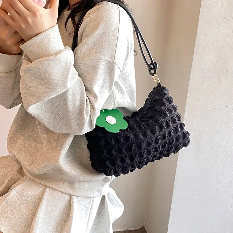 Pink Bubble Pleated Shoulder Bag for Women - Image 12
