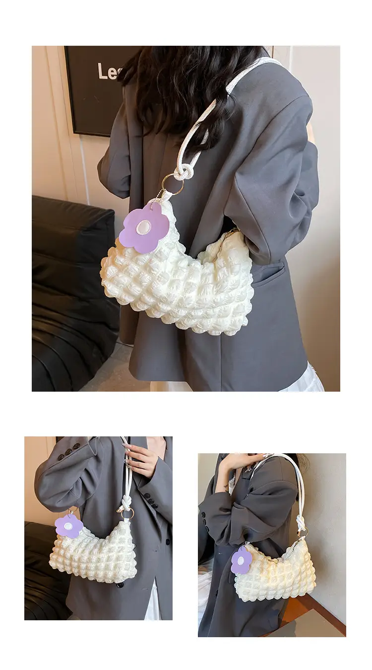 Pink Bubble Pleated Shoulder Bag for Women — feature 10