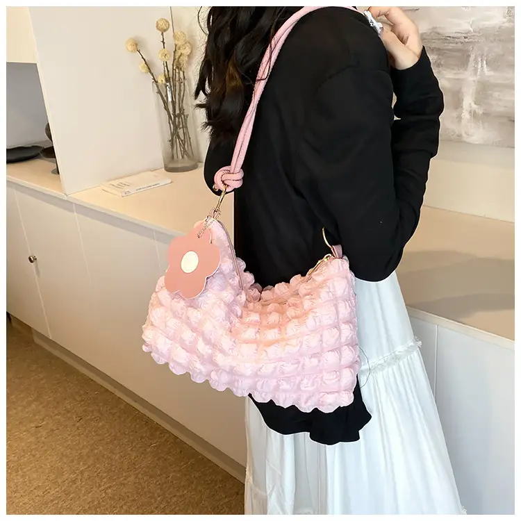Pink Bubble Pleated Shoulder Bag for Women — feature 17